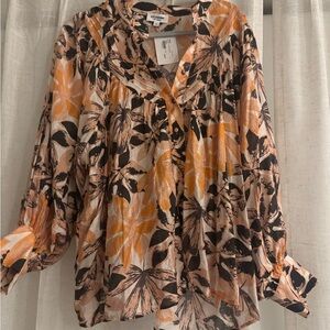 Eesome Vibrant Orange and Black Floral Blouse